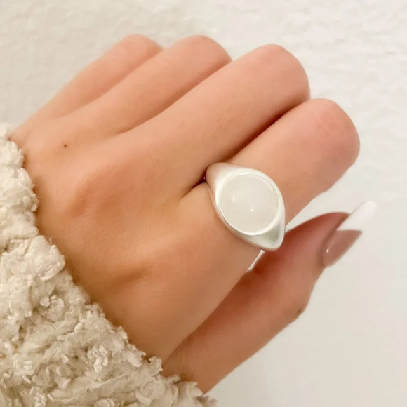 925 Sterling Silver Chunky Ring Oval Dome Ring Statement Ring Brushed Ring - Picture 1 of 10